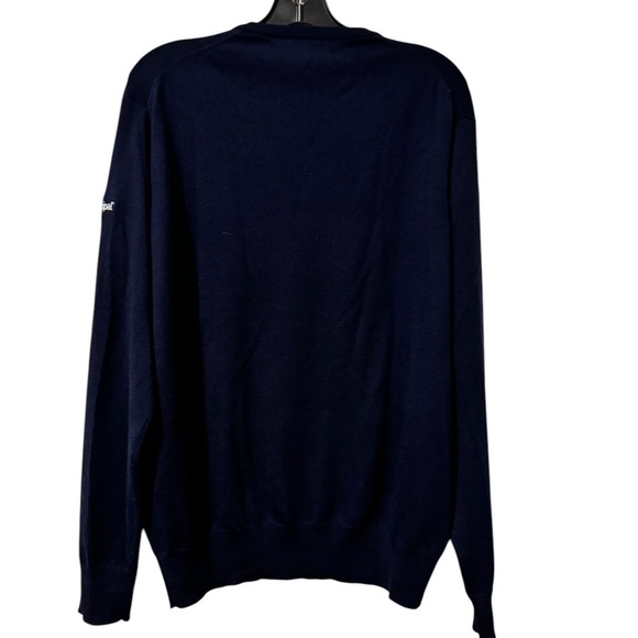 Men’s Peter Millar V Neck Lightweight Blue Sweater Size Large Wool Silk Nylon - Picture 2 of 6